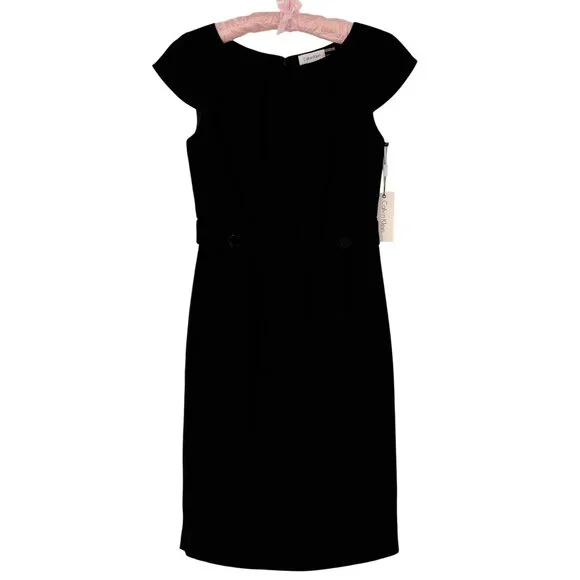 NWT Calvin Klein Black Cap Sleeve Sheath Dress | Quiet Luxury Business Corpcore - Picture 11 of 15